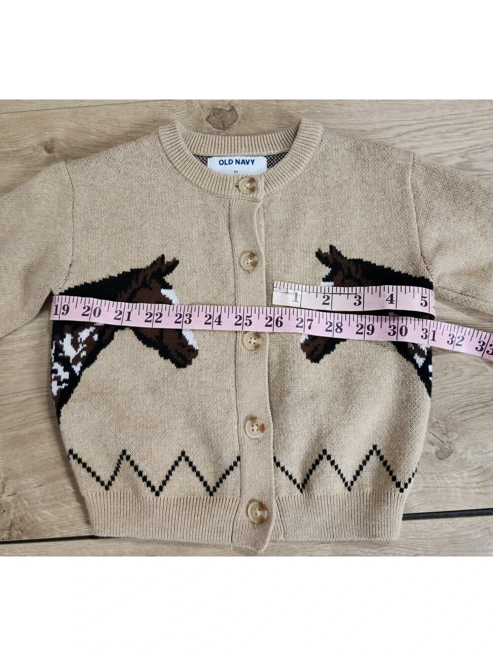 Old Navy Girls 2T Tan Cardigan Sweater Knit Equestrian Horse Pony & Denim Dress